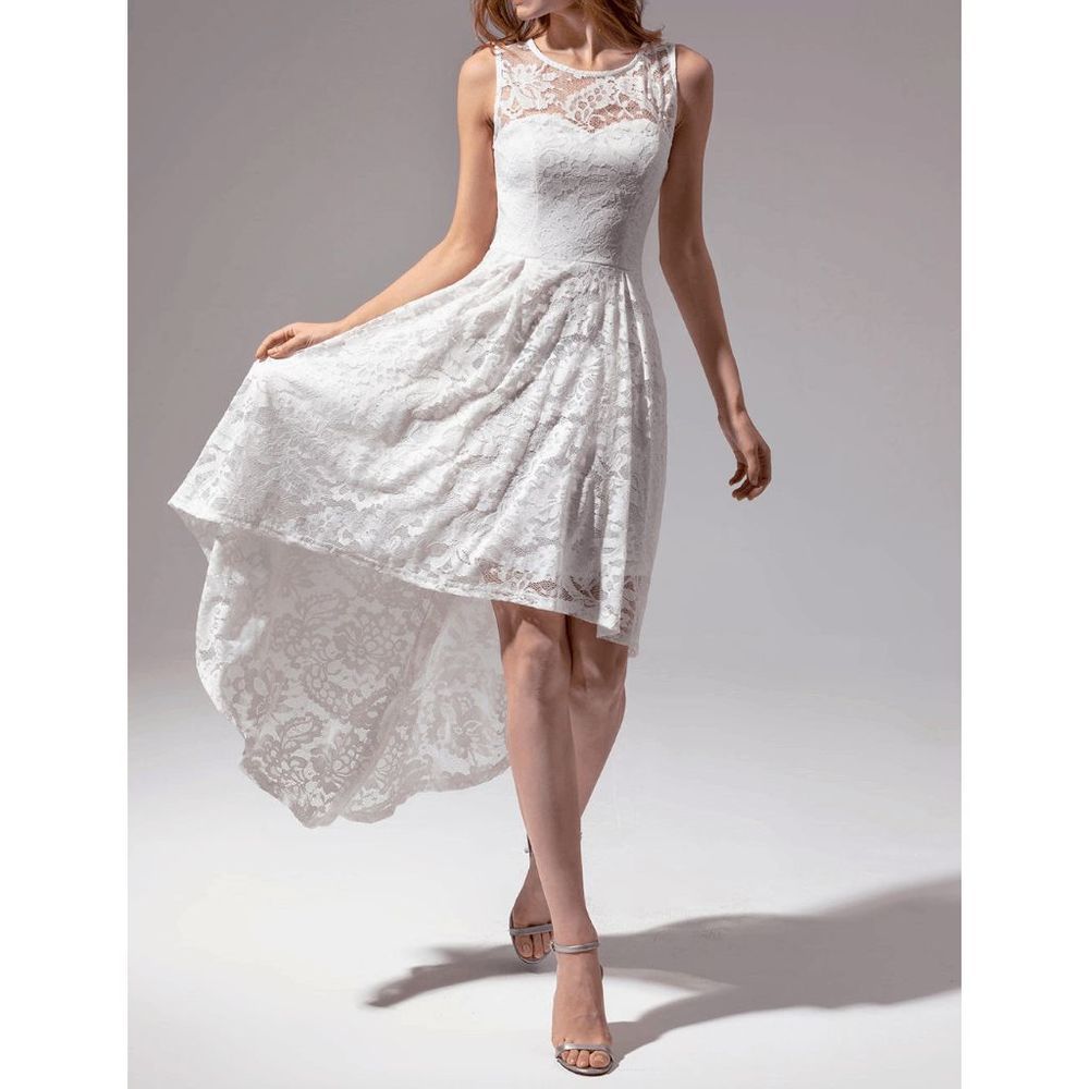 White Lace Dress Hi-Lo Formal Wedding Bride 1950s Pinup Retro Vintage Dress NWT